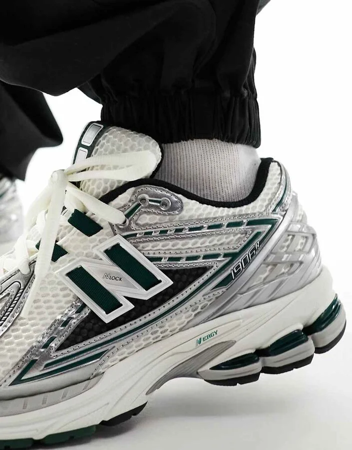 New Balance 1906 sneakers in white with silver and green details - Image 4