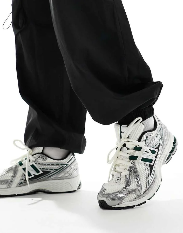 New Balance 1906 sneakers in white with silver and green details