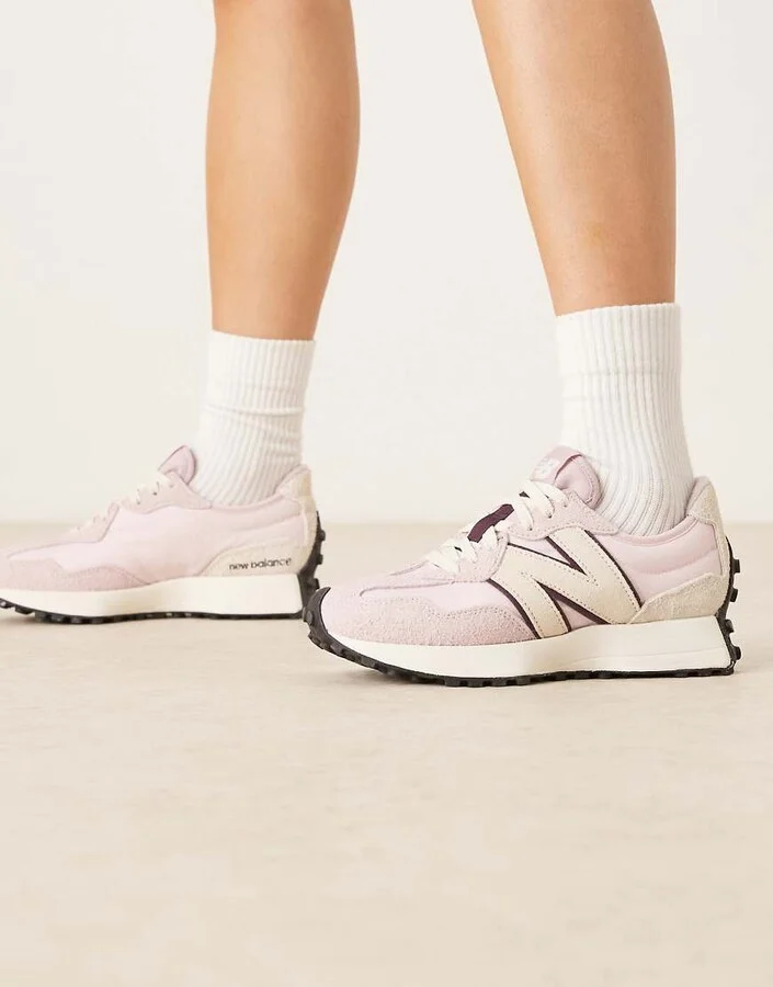 New Balance 327 sneakers in light pink with cream detail