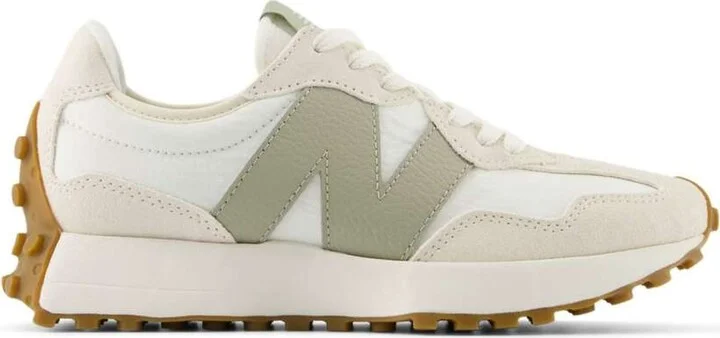 New Balance 327 sneakers in white and beige with light green detail - Image 2