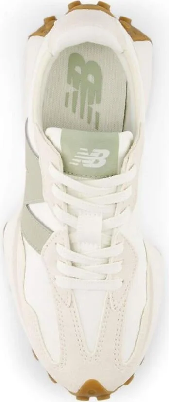 New Balance 327 sneakers in white and beige with light green detail - Image 3