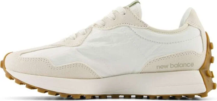 New Balance 327 sneakers in white and beige with light green detail - Image 4