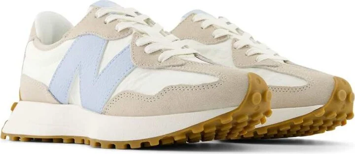 New Balance 327 sneakers in white with beige and baby blue detail - Image 2