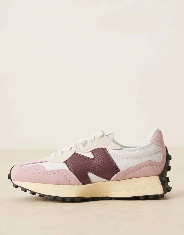 New Balance 327 sneakers in white with pink and burgundy details - Image 2