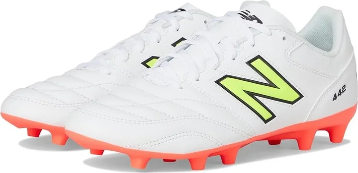 New Balance 442 Academy FG V2 Soccer Cleats Men's Soccer Shoes White/Energy Red/Hi-Lite : 7.5 D - Medium, Synthetic
