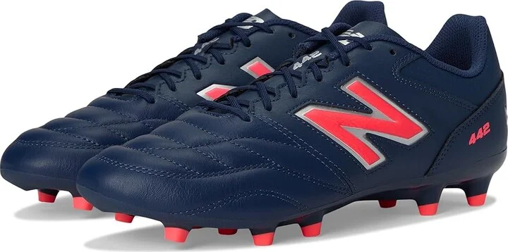 New Balance 442 Team FG V2 Soccer Cleats Men's Soccer Shoes NB Navy/Silver/Energy Red : 7 D - Medium, Textile