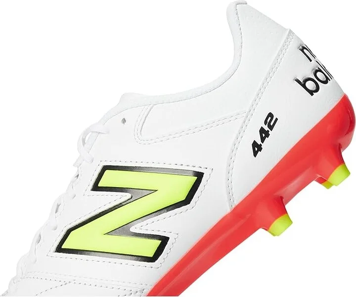 New Balance 442 Team FG V2 Soccer Cleats Men's Soccer Shoes White/Energy Red/Hi-Lite : 8.5 D - Medium, Textile - Image 7