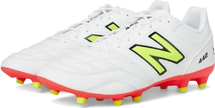 New Balance 442 Team FG V2 Soccer Cleats Men's Soccer Shoes White/Energy Red/Hi-Lite : 8.5 D - Medium, Textile
