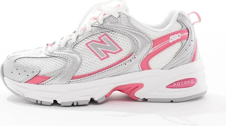 New Balance 530 sneakers in white and silver with pink detailing - Image 2