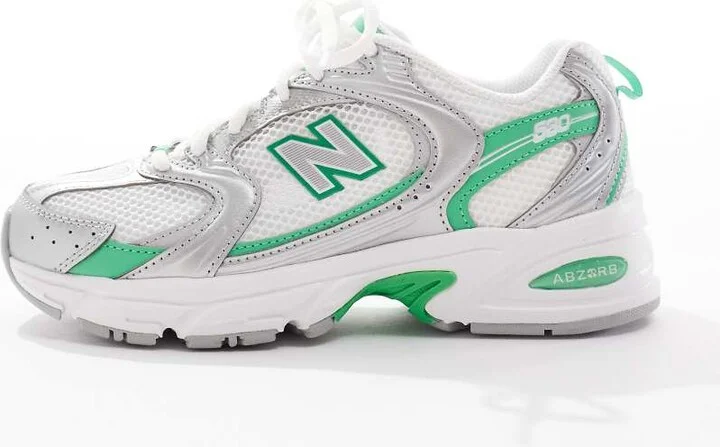 New Balance 530 sneakers in white, silver and green detail - Image 2