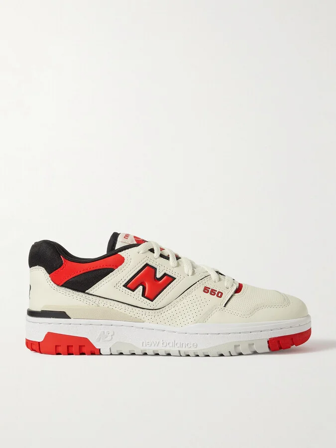 New Balance - 550 Mesh-trimmed Leather Sneakers - White
