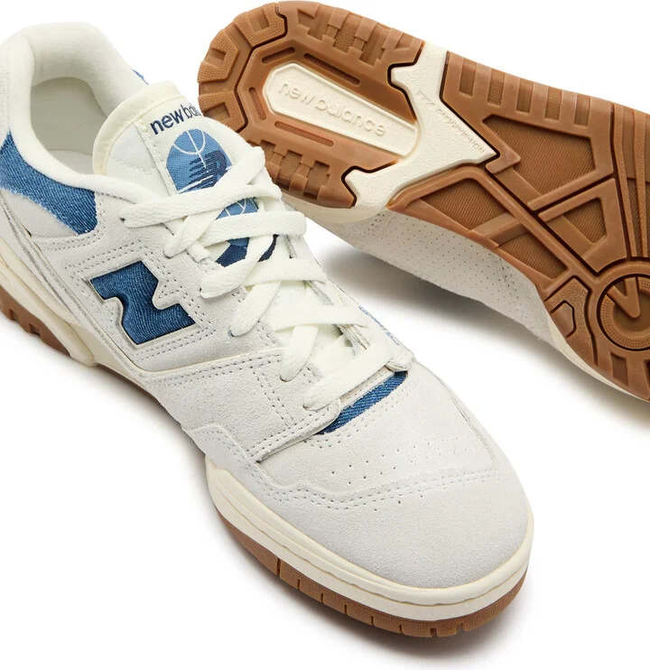 New Balance 550 Panelled Brushed-suede and Denim Trainers - Image 3