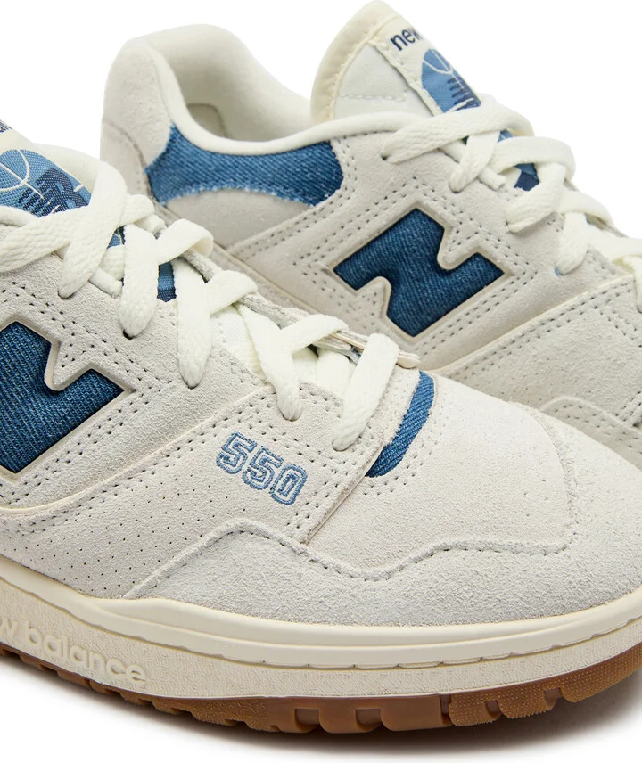 New Balance 550 Panelled Brushed-suede and Denim Trainers - Image 4