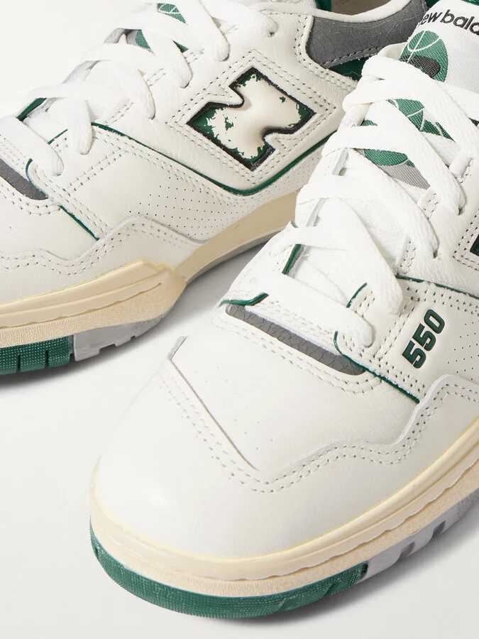 New Balance - 550 Perforated Distressed Smooth And Textured-leather Sneakers - White - Image 4