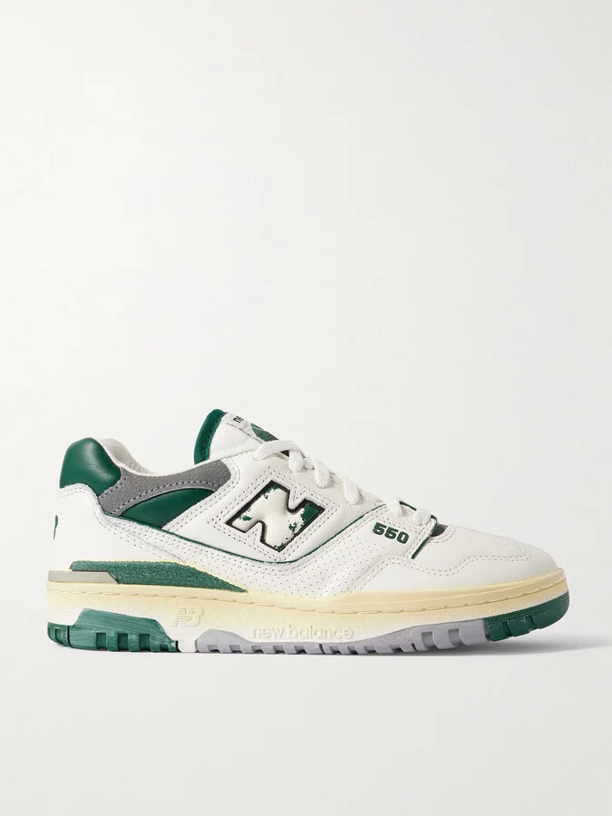 New Balance - 550 Perforated Distressed Smooth And Textured-leather Sneakers - White