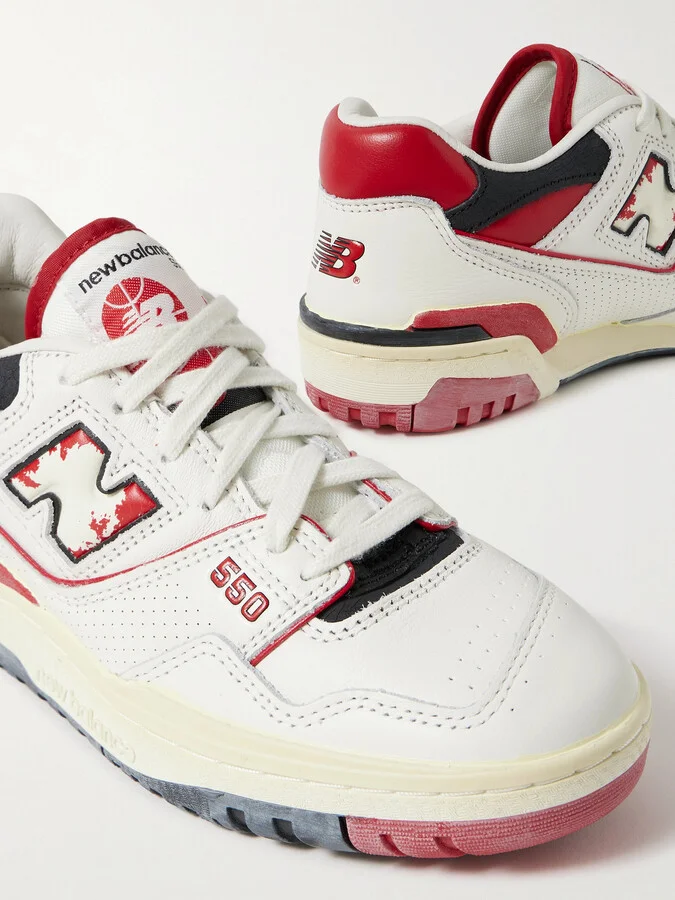 New Balance - 550 Perforated Leather, Suede And Mesh Sneakers - White - Image 4