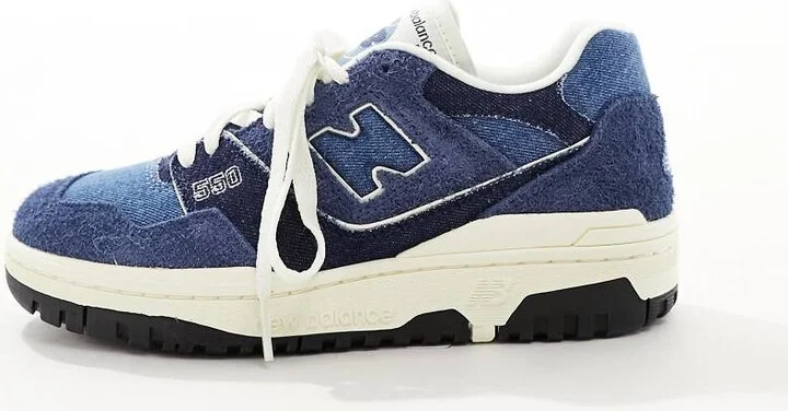 New Balance 550 rubber sole sneakers in denim blue with white detail - Image 2