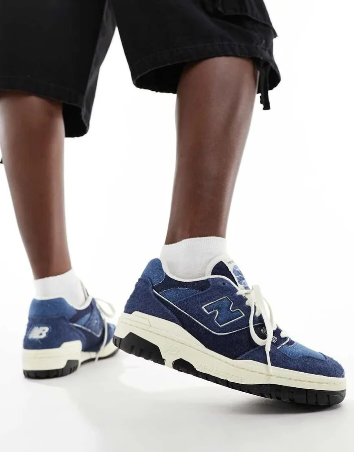 New Balance 550 rubber sole sneakers in denim blue with white detail - Image 4