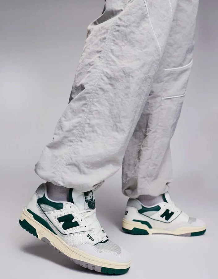 New Balance 550 sneakers in white with green and gray details
