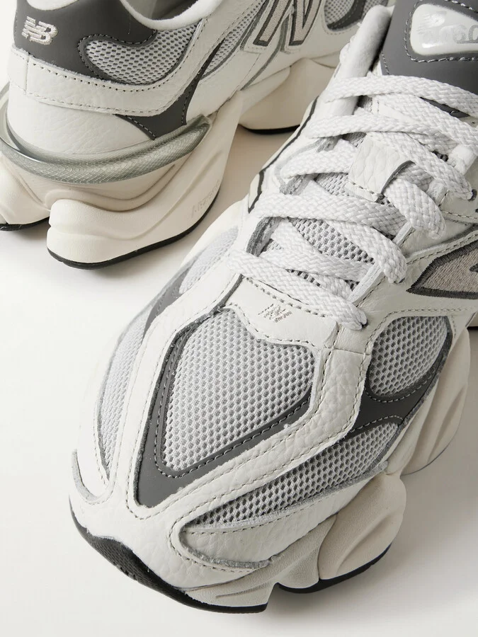 New Balance - 9060 Rubber-trimmed Textured-leather And Mesh Sneakers - White - Image 4