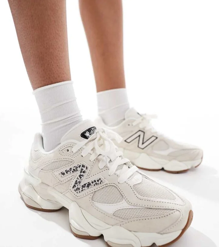 New Balance 9060 sneakers in beige with leopard print detail - exclusive to ASOS