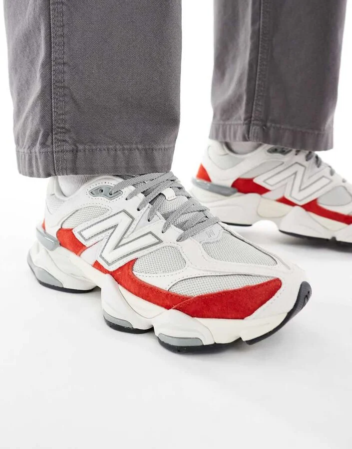 New Balance 9060 unisex sneaker in white with red detail