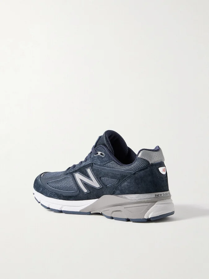 New Balance - 990v4 Leather-trimmed Suede And Mesh Sneakers - Blue - Image 3