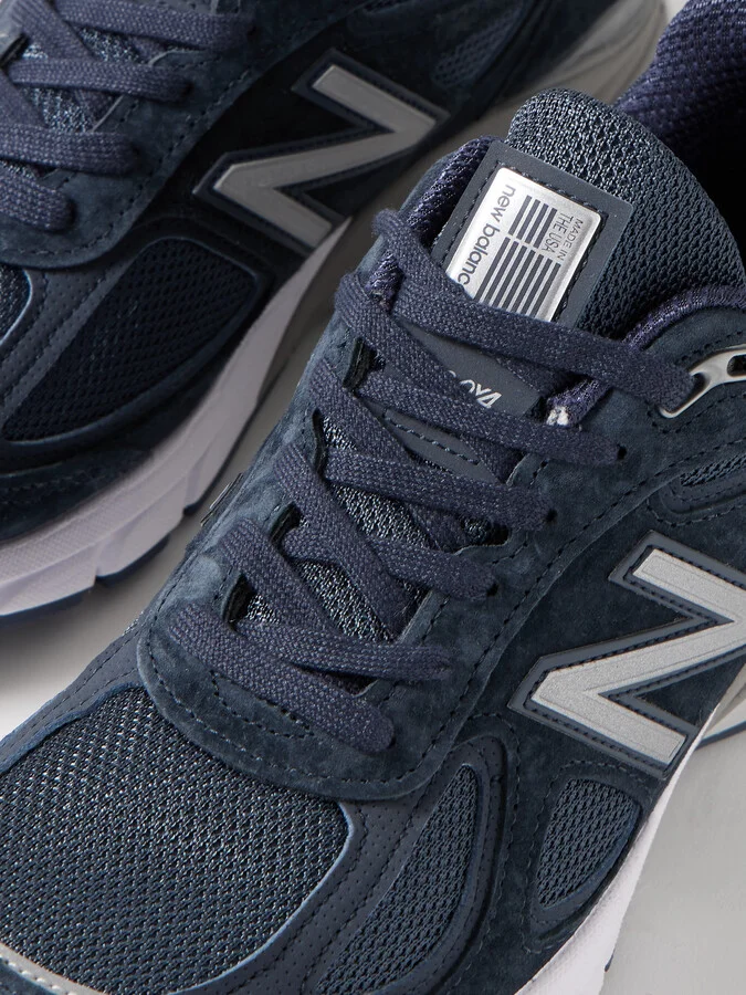 New Balance - 990v4 Leather-trimmed Suede And Mesh Sneakers - Blue - Image 4