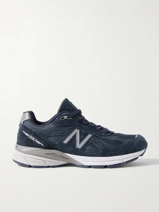 New Balance - 990v4 Leather-trimmed Suede And Mesh Sneakers - Blue