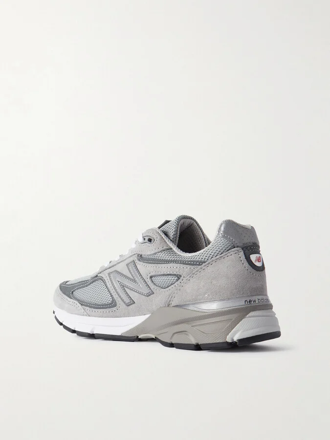 New Balance - 990v4 Leather-trimmed Suede And Mesh Sneakers - Gray - Image 3