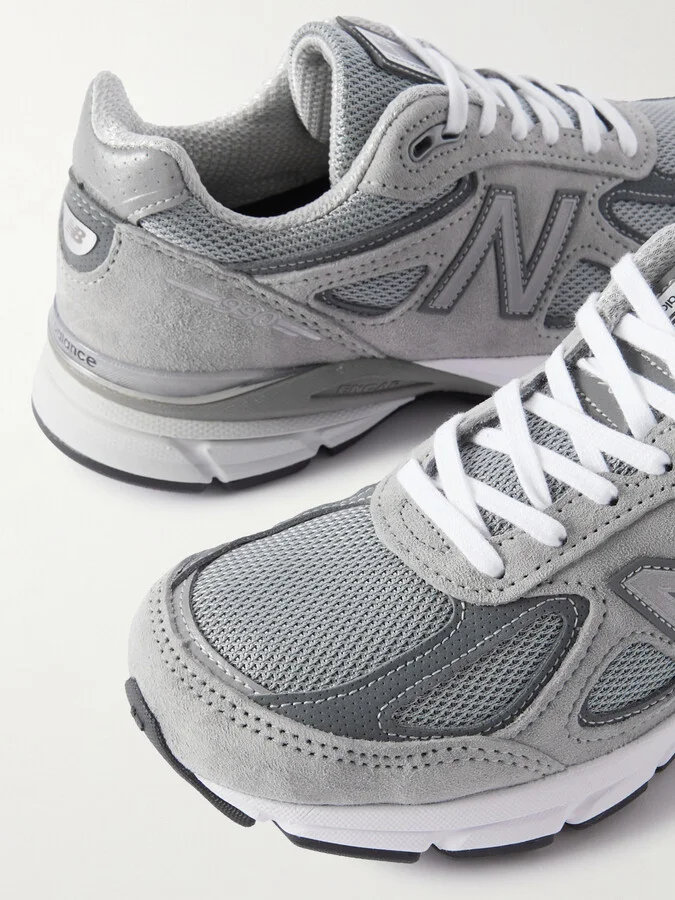 New Balance - 990v4 Leather-trimmed Suede And Mesh Sneakers - Gray - Image 4