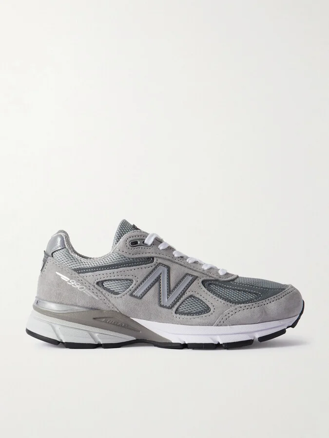 New Balance - 990v4 Leather-trimmed Suede And Mesh Sneakers - Gray