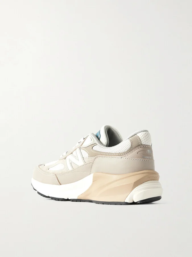 New Balance - 990v6 Leather-trimmed Mesh Sneakers - Neutrals - Image 3