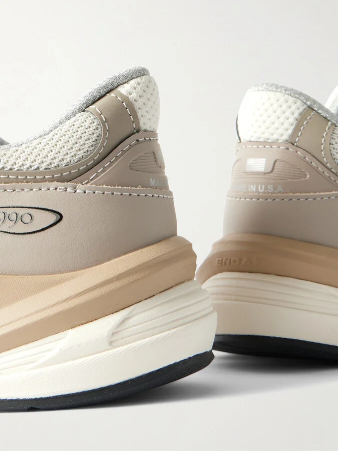 New Balance - 990v6 Leather-trimmed Mesh Sneakers - Neutrals - Image 4
