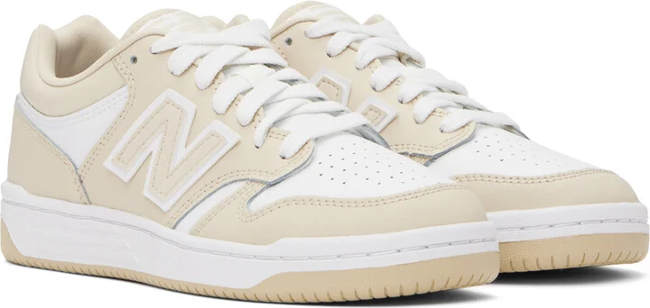 New Balance Beige & White 480 Sneakers - Image 4