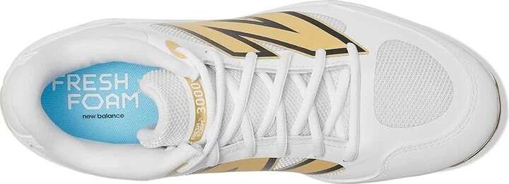 New Balance Fresh Foam 3000v7 Molded Baseball Cleats Men's Shoes White/Metallic Gold : 7.5 D - Medium, Leather - Image 2