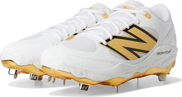 New Balance Fresh Foam X 3000v7 Baseball Cleats Men's Shoes White/Metallic Gold : 6 D - Medium, Leather/Rubber
