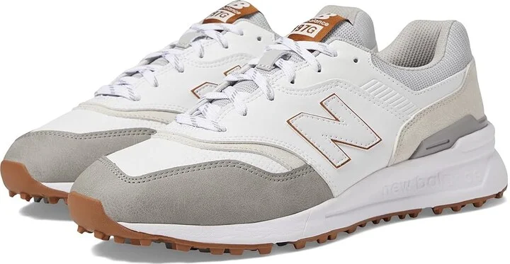 New Balance Golf 997 SL Golf Shoes Men's Shoes White/Grey : 8 EE - Wide, Suede/Textile
