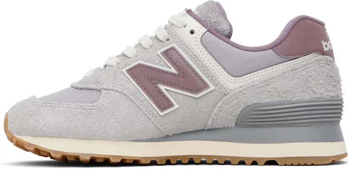 New Balance Gray & Purple 574 Sneakers - Image 3