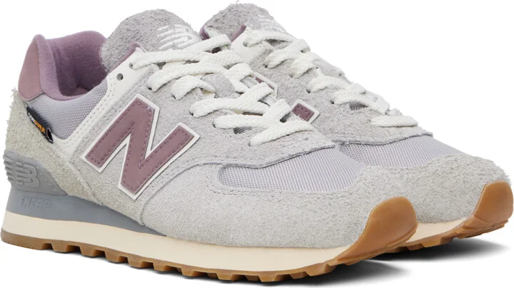 New Balance Gray & Purple 574 Sneakers - Image 4