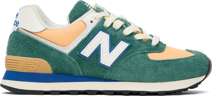 New Balance Green & Orange 574 Sneakers