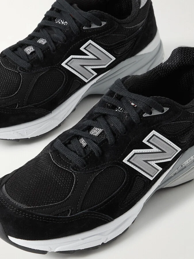 New Balance - M990bs3 Leather-trimmed Suede And Mesh Sneakers - Black - Image 4