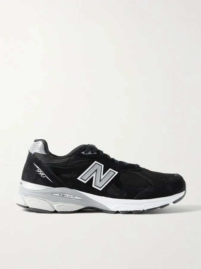 New Balance - M990bs3 Leather-trimmed Suede And Mesh Sneakers - Black