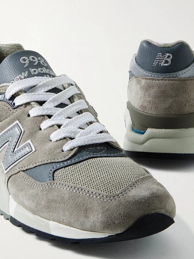 New Balance - Made In Usa 998 Core Rubber-trimmed Leather, Mesh And Suede Sneakers - Gray - Image 4