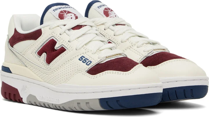 New Balance Off-White & Burgundy 550 Sneakers - Image 4