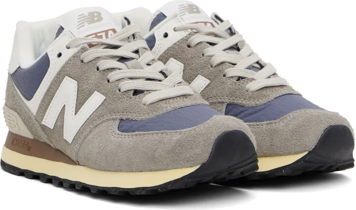New Balance Taupe & Navy 574 Sneakers - Image 4