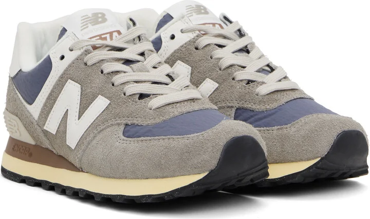 New Balance Taupe & Navy 574 Sneakers - Image 4