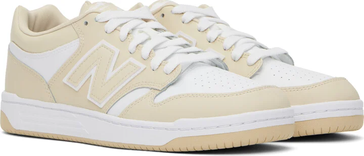 New Balance White & Beige 480 Sneakers - Image 4