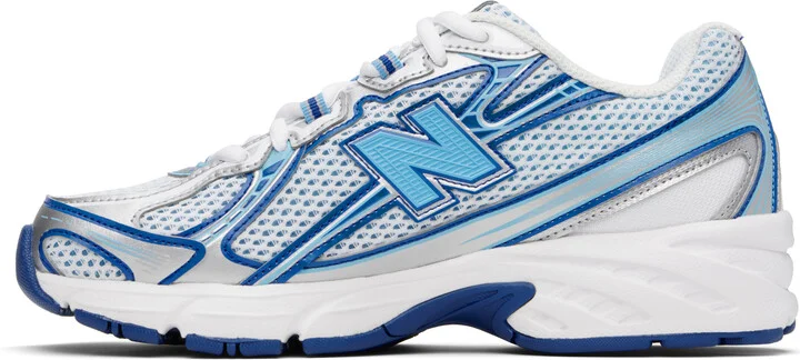 New Balance White & Blue 740 Sneakers - Image 3