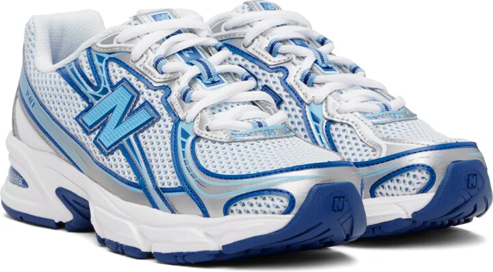New Balance White & Blue 740 Sneakers - Image 4